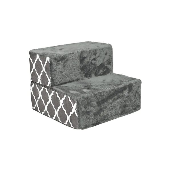 2-Step Foldable Foam Pet Steps for High Bed Sofa and Couch Gray Lattice Print