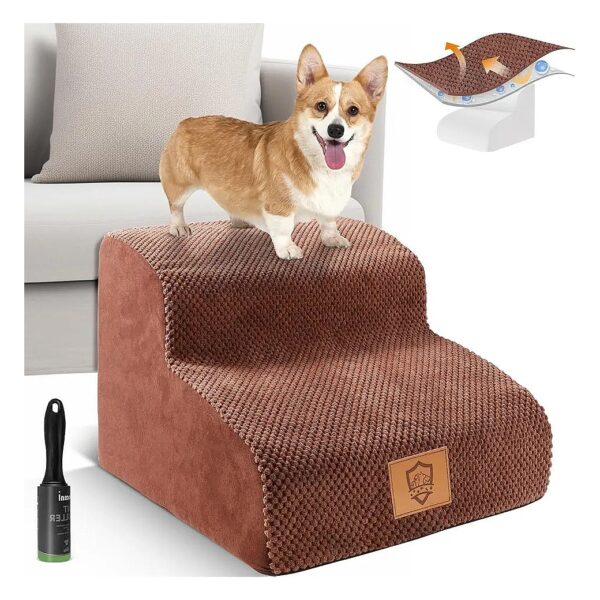 2-Step Pet Stair for Small Medium Pets with High Density Foam and Non-Slip Traction