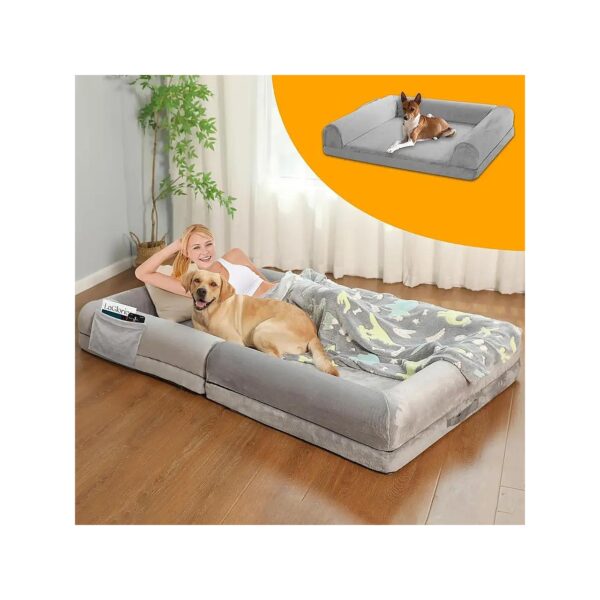 2-in-1 Foldable Giant Dog Bed and Napping Bed for Humans and Pets