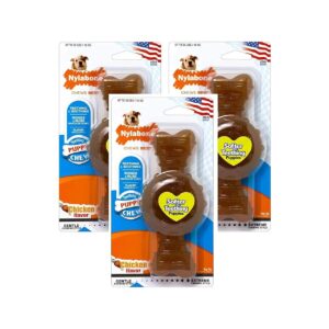 3 Pack Teething Ring Bone with Chicken Flavor for Medium-Sized Dogs up to 35 lbs