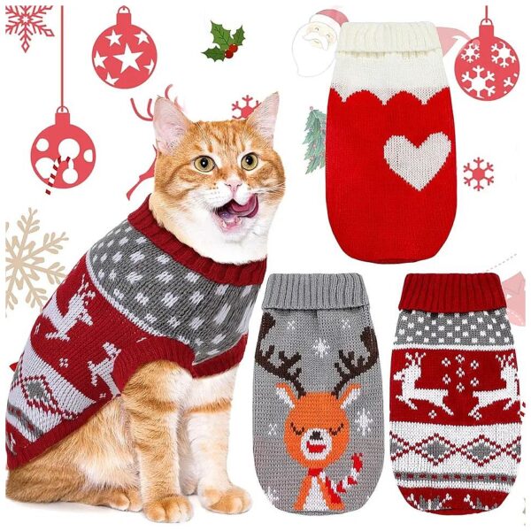 3 Pattern Cat Christmas Sweater for Small Dogs and Cats Plush Soft Winter Coats