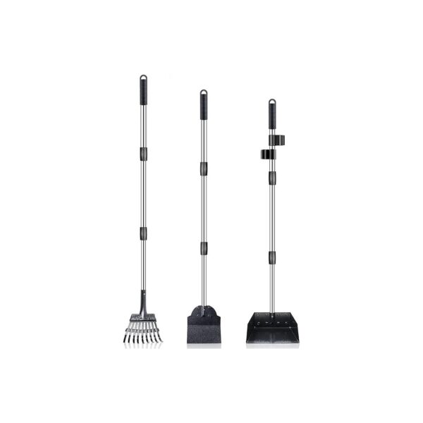 3 Piece Dog Poop Scooper Set with Metal Tray, Rake and Spade for Optimal Waste Management