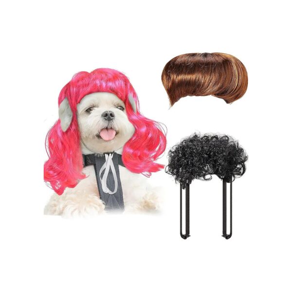 3 Pieces Halloween Pet Wigs for Cats and Dogs with Adjustable Elastic Band