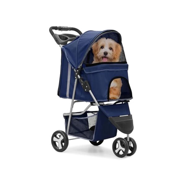 3 Wheels Pet Stroller with Foldable Design and Weather Cover for Small and Medium Pets