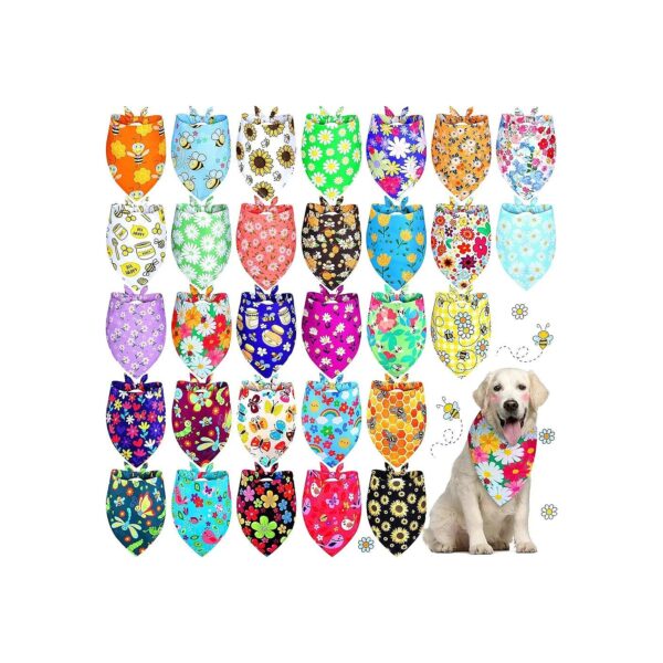 30 Pack Dog Triangle Scarfs with Floral Designs for Small Medium Large Dogs