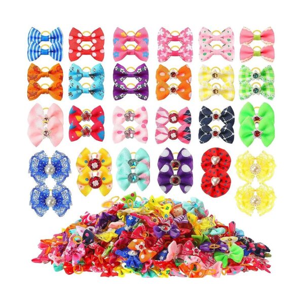 300 Pieces Puppy Hair Bows in Different Colors and Styles with Rubber Bands