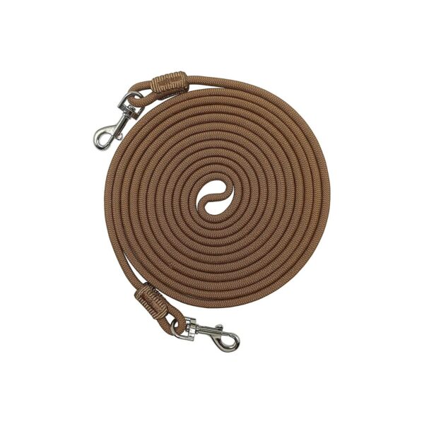 30ft Long Coyote Brown Nylon Tie Out Rope for Small Dogs and Cats with Heavy-Duty Clamps