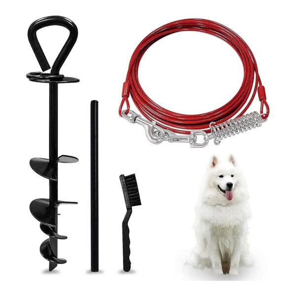 30ft Long Heavy Duty Dog Tie Out Cable and Spiral Stake for Yard Beach Lawn