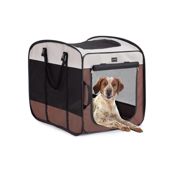 32 Inch Dog Crate with Three Door Design and Double Zipper for Escape Proof and Secure