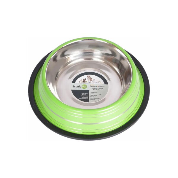 32-Ounce Stainless Steel Pet Bowl with Color Splash Stripe Design and Non-Skid Bottom