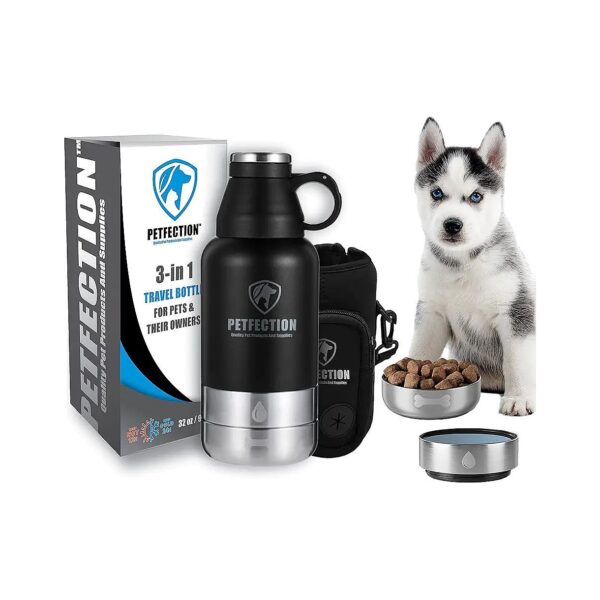 32oz Long-Lasting Stainless Steel Water Bottle and Food Bowl Combo for Pet Travel