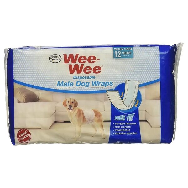 36 Pack Disposable Male Dog Wraps, Cotton, Medium to Large Breeds