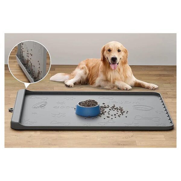 36x24 Large Pet Food Mat with Raised Edges and Waterproof Design - Gray