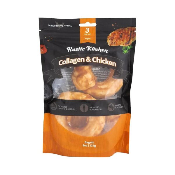 3-Count Collagen Dog Chew Bagels with Chicken Flavor for Healthy Teeth