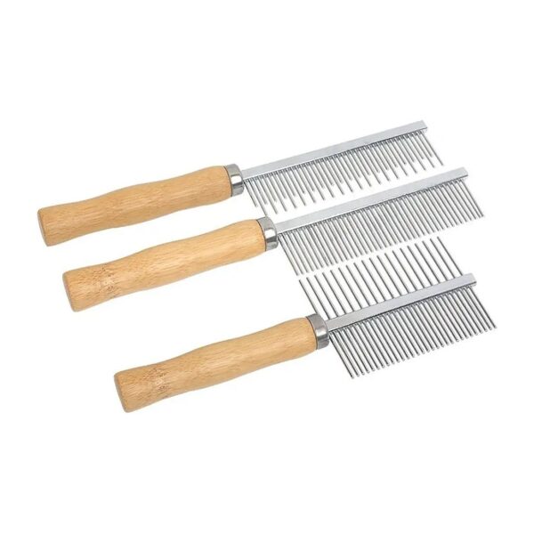 3PCS Metal Pet Comb Set with Wooden Handles for Cats, Dogs, and All Hair Types