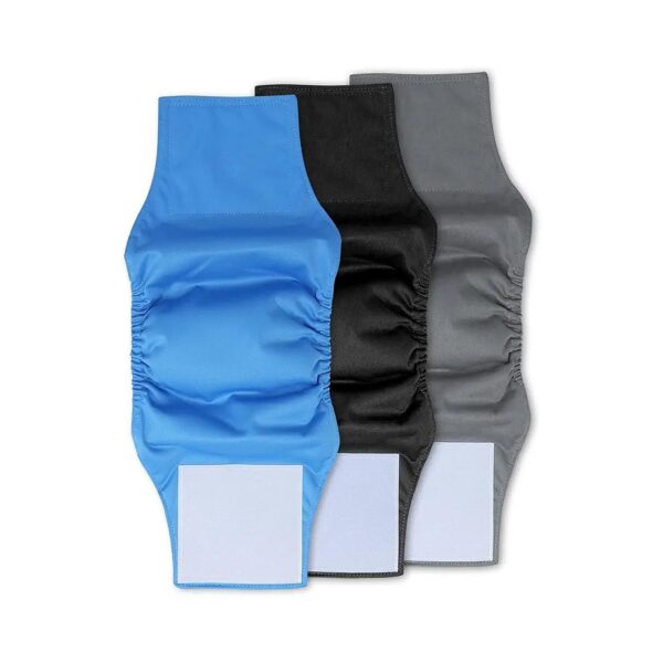 3-Pack Reusable Male Dog Diapers in Black, Grey, and Blue for Color Options