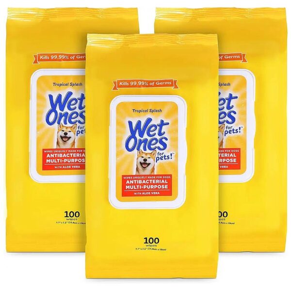 3-Pack of Wet Ones Dog Wipes with Aloe Vera and Tropical Splash for Home, Car, and Travel