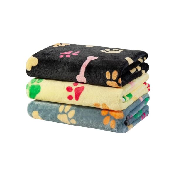 3-Piece Soft Fleece Pet Blanket with Cute Paw Print Design