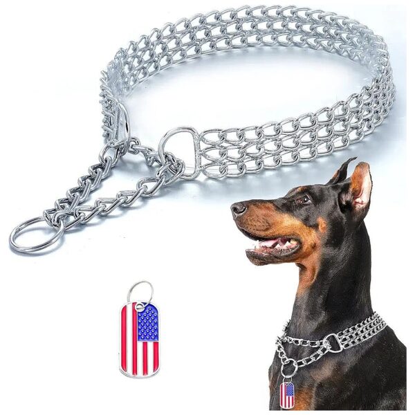 3-Row Cuban Link Stainless Steel Dog Collar for Medium to Large Dogs