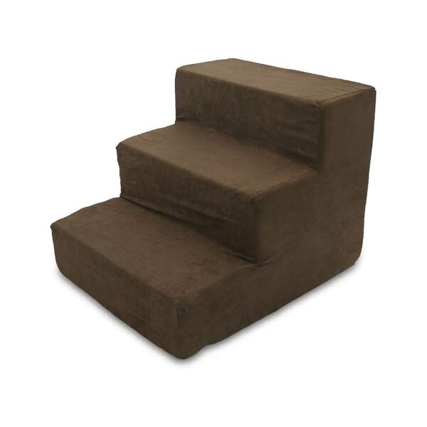 3-Step Pet Stairs with Foam Structure and Dark Brown Suede Covering