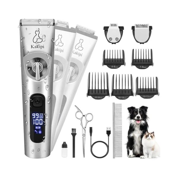 3-in-1 Dog Grooming Kit with Adjustable Blades, Scissor & Paw Trimmer for Pets