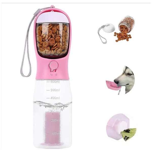 3-in-1 Dog Water Bottle with Food and Waste Bag Container for Convenient Outdoor Use