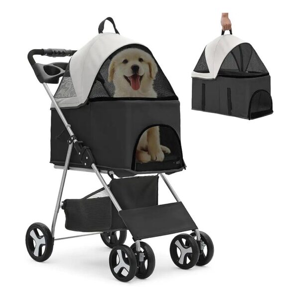 3-in-1 Foldable Pet Stroller for Small to Medium Dogs with Robust Wheels