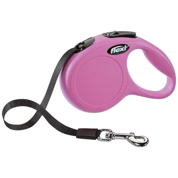 3m Solid Pink Nylon Retractable Dog Leash for Small Dogs