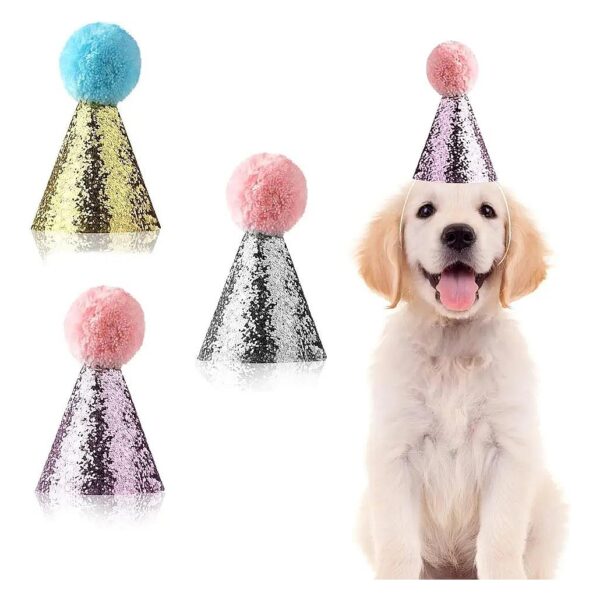 3pcs Dog Birthday Hats for Small Pets Felt and Shiny Fabric Party Decoration Supplies