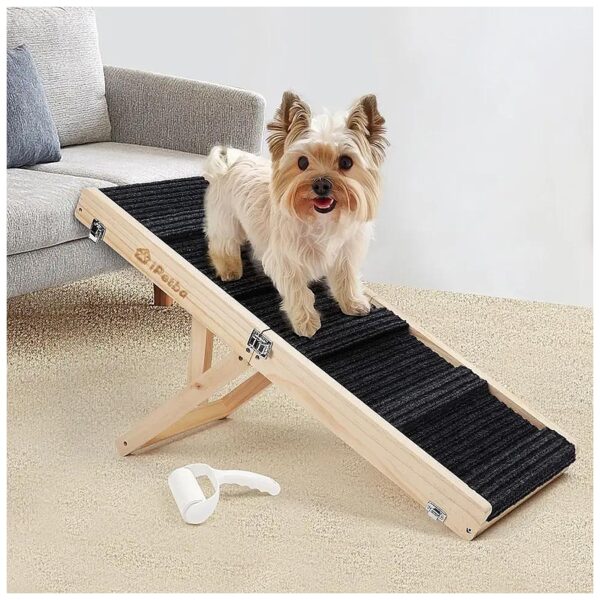 4 Adjustable Levels Wooden Dog Ramp for Small to Medium Dogs with High Traction Surface