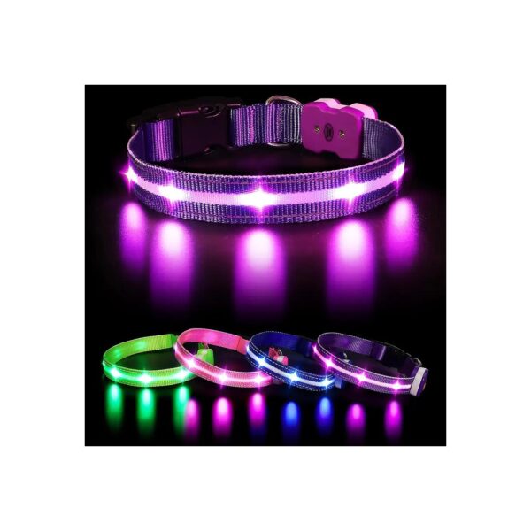 4 Color Options LED Lighted Dog Collars with Solid Pattern for Small Medium Large Dogs