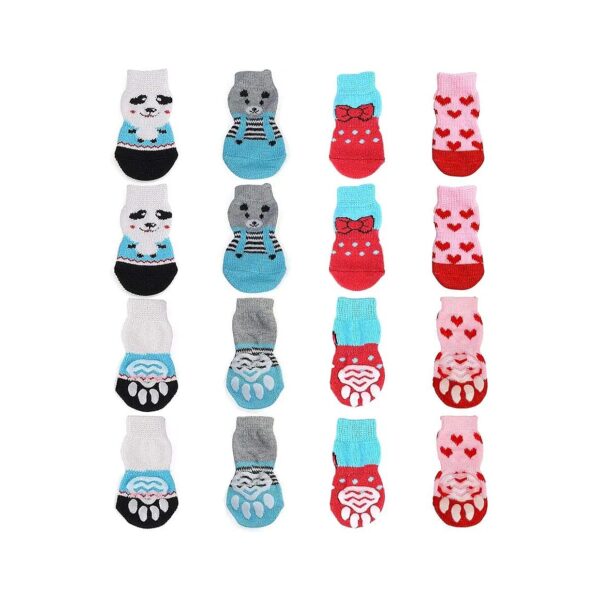 4 Pair M Size Dog Socks & Cat Socks with Elastic Top and Anti Slip Sole for Indoor Wear