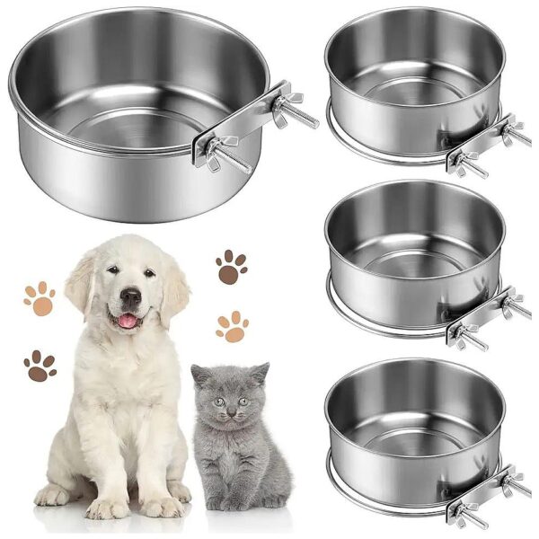 4 Piece Stainless Steel Dog Food Bowls for Large Cats and Dogs