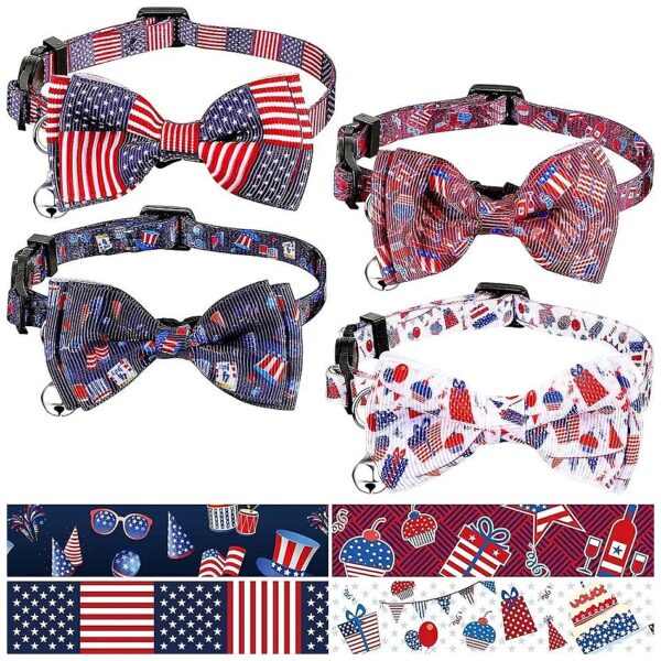 4 Pieces Cat Collars with Patriotic Design for Kitty and Puppy