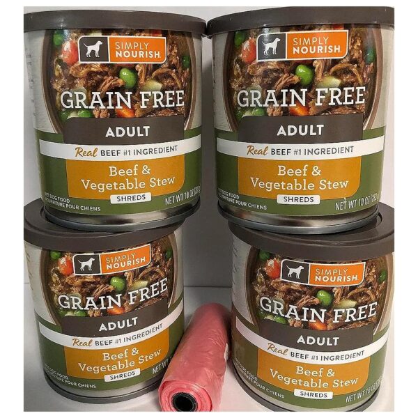 4 x 10 Ounce Cans of Grain Free Beef Stew Shreds for Adult Dogs