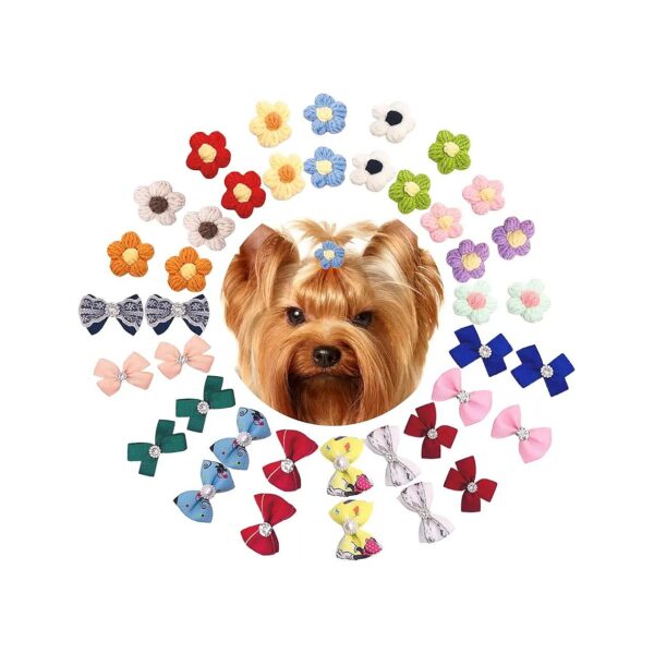 40 PCS Cute Flowers Small Dog Hair Bows with Rubber Bands for Medium Dogs