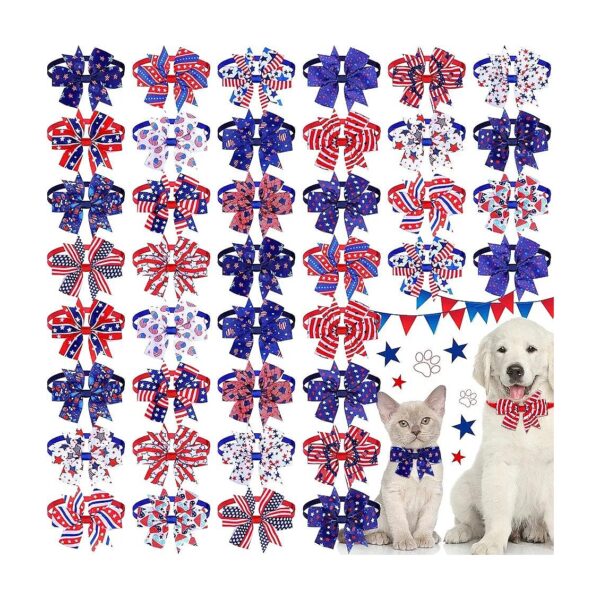 40 Pcs 4th of July Patriotic Pet Bow Ties with Adjustable Buckles for Dogs and Cats