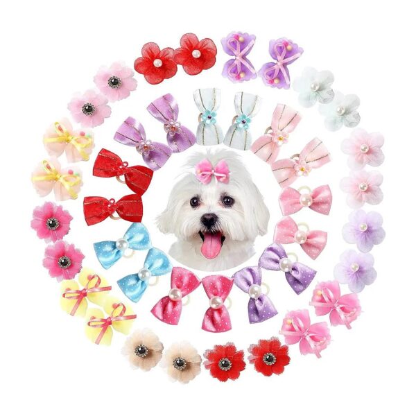 40 Pieces Dog Hair Bowknot Hair Bows with Organza and Polyester Materials for Small Dogs