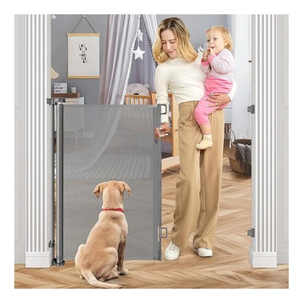 42 Inch Extra Tall Retractable Baby Gate for Kids and Dogs Gray