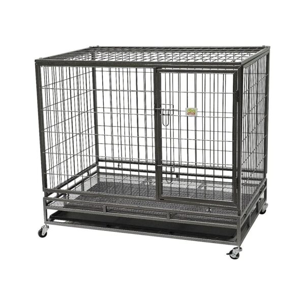 43-Inch Heavy Duty Metal Cage for Crate Trained Dogs with Easy Cleaning Tray