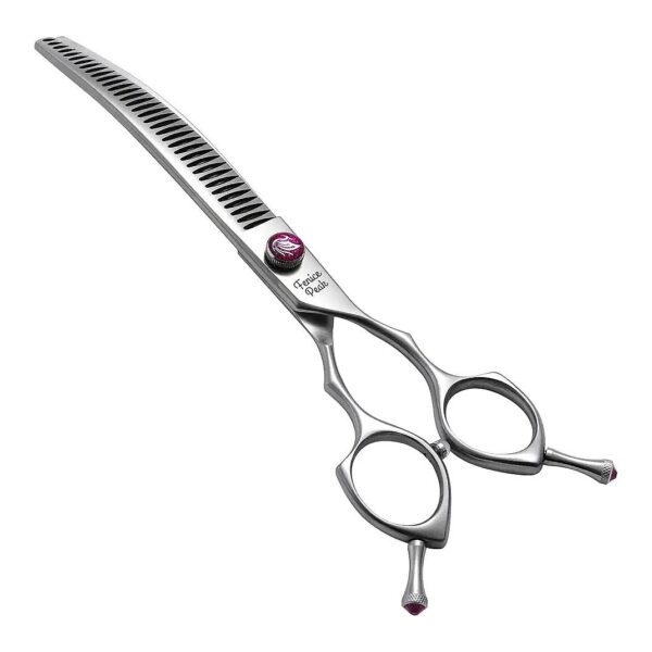 440C Stainless Steel Dog Grooming Scissors with Curved Chunker Design for Thick Fur