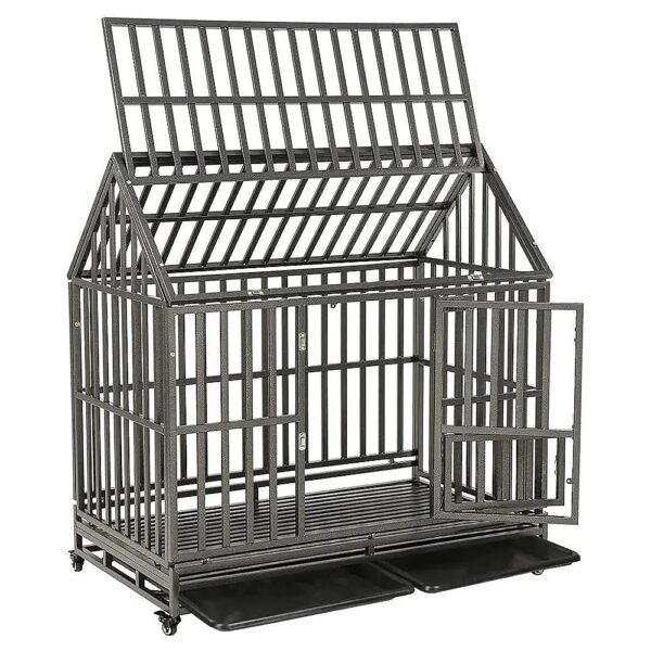 48" Dog Crate with Strong Metal Frame and Anti-Escape Lock for Medium to Large Dogs