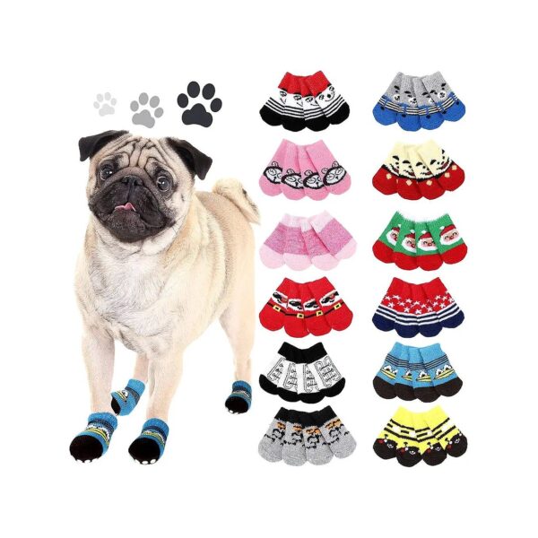 48 Pieces Pet Socks in 12 Styles for Small Dogs with Paw Protectors and Anti Slip Skid