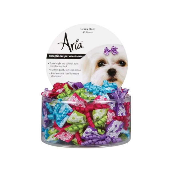 48-Piece Canister of Small Pet Hair Bows with Lacy Grosgrain Ribbon