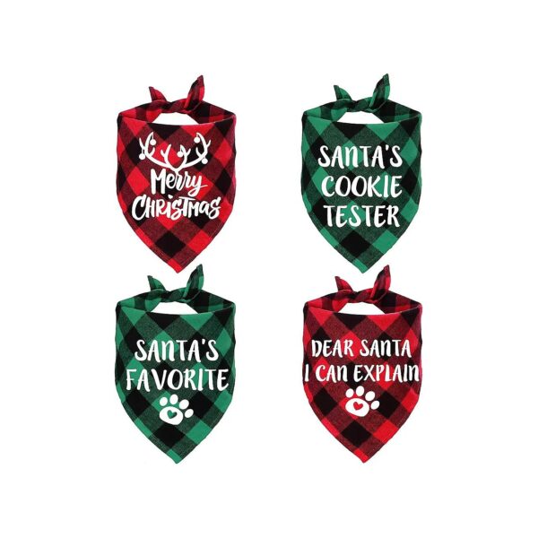 4-Pack Christmas Dog Bandanas with Classic Plaid Designs for Holiday Costume