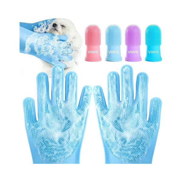 4Pack Toothbrush and Dog Bath Gloves for Small to Large Breed Dogs for Ultimate Hygiene