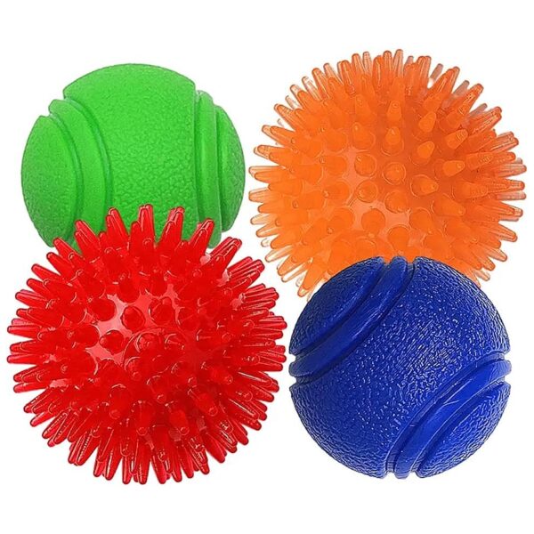 4-Piece Set of Dog Balls with 2 Squeaky and 2 Solid Rubber Balls