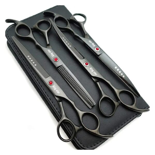 4pcs Set of Titanium Black Pet Grooming Scissors for Thinning Curving and Cutting