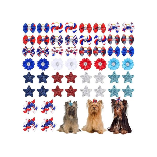 4th of July Dog Hair Bows Red White Blue Star Dog Grooming Bows Pet Accessories