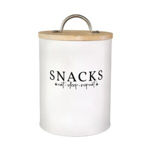 5 Cup White Metal Pet Food Container with Bamboo Lid for Small Pet Snacks and Treats